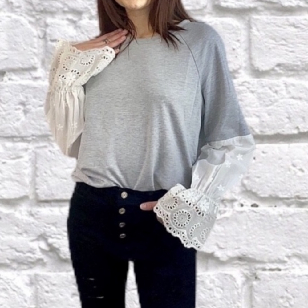Top with bell lace sleeves